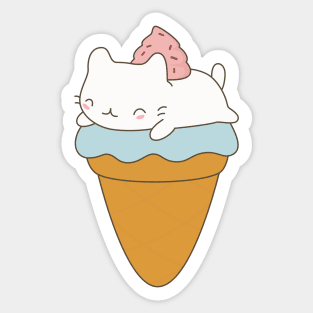 Kawaii Ice Cream Cone Cat Dessert T-Shirt Sticker